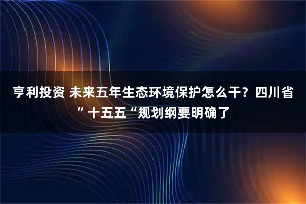 亨利投资 未来五年生态环境保护怎么干？四川省”十五五“规划纲要明确了